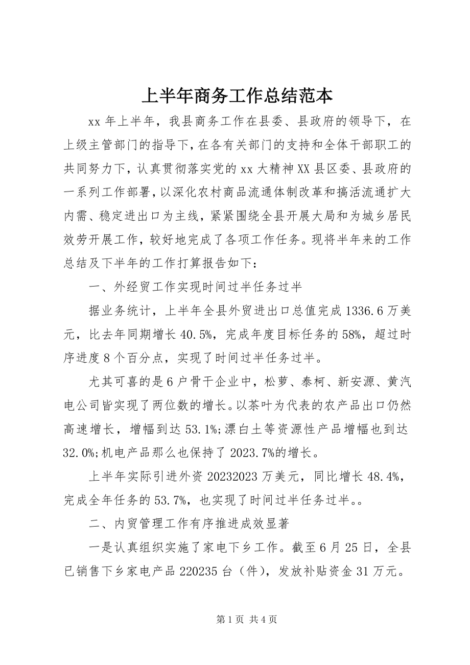 2023年上半年商务工作总结范本.docx_第1页