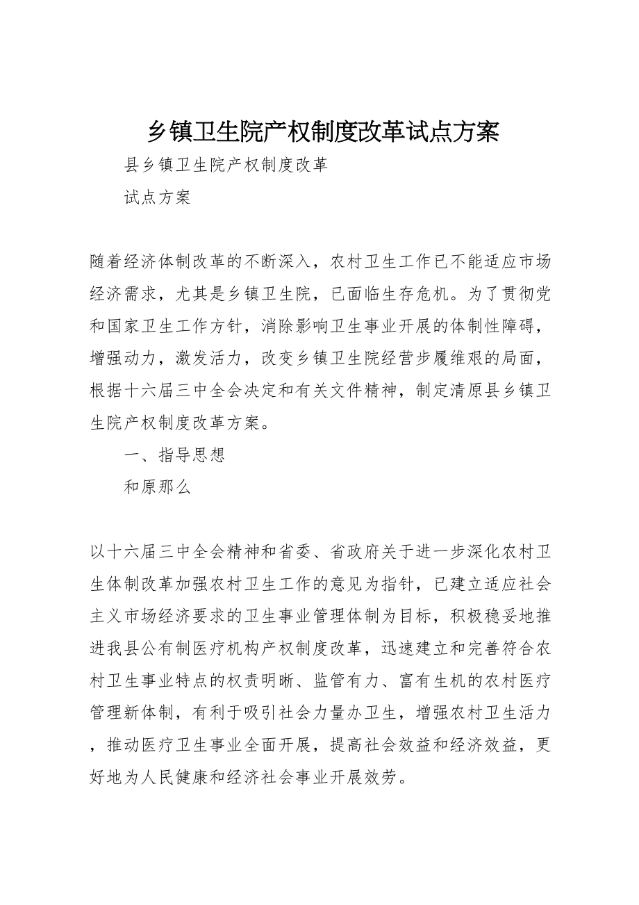 2023年乡镇卫生院产权制度改革试点方案 3.doc_第1页