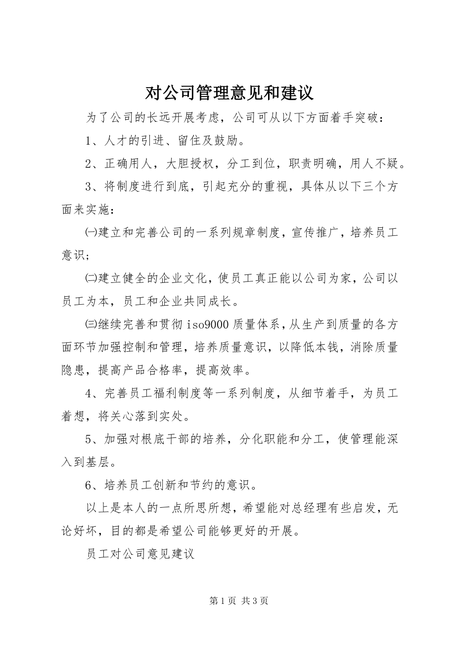 2023年对公司管理意见和建议.docx_第1页