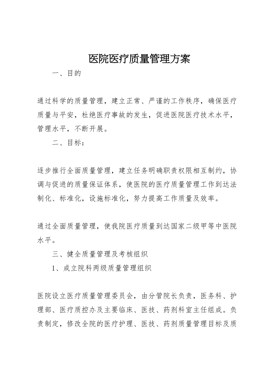 2023年医院医疗质量管理方案 3.doc_第1页