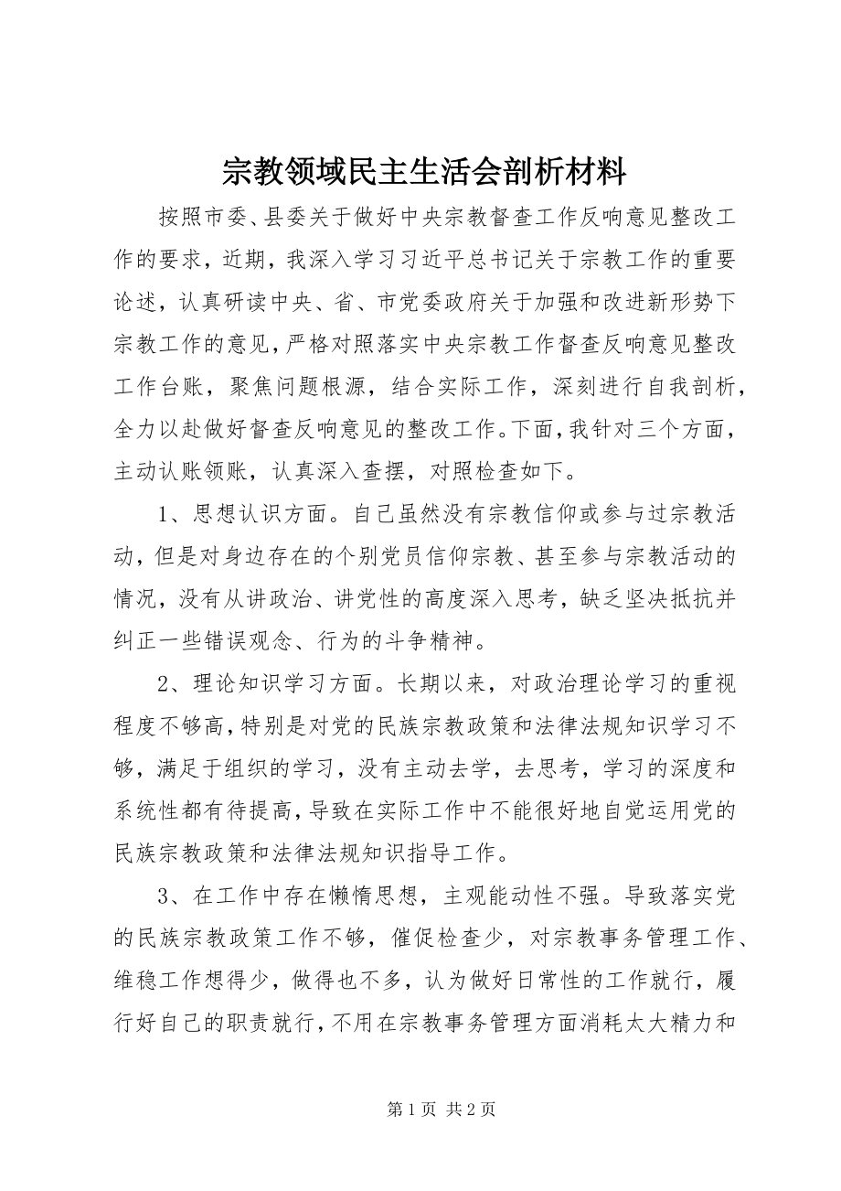 2023年宗教领域民主生活会剖析材料.docx_第1页