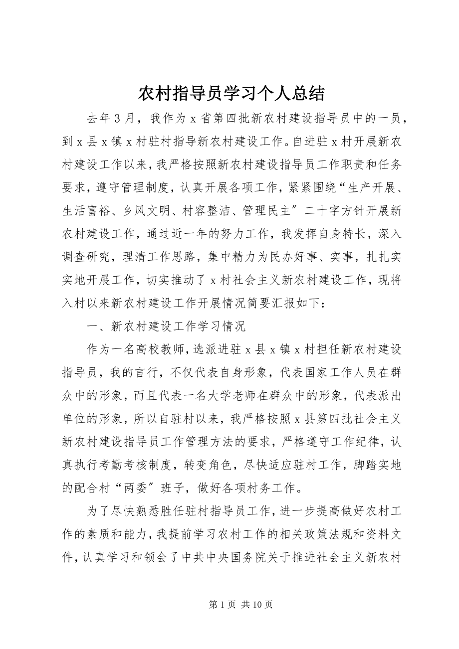 2023年农村指导员学习个人总结.docx_第1页