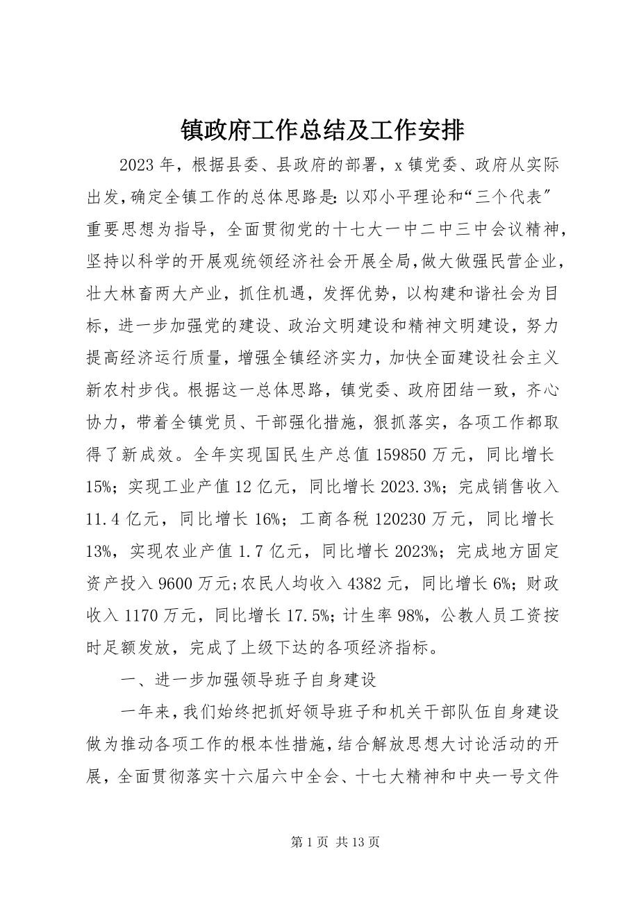 2023年镇政府工作总结及工作安排.docx_第1页