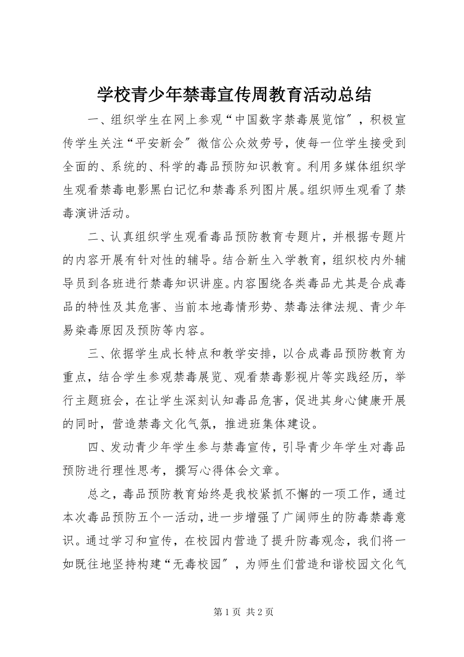 2023年学校青少年禁毒宣传周教育活动总结.docx_第1页