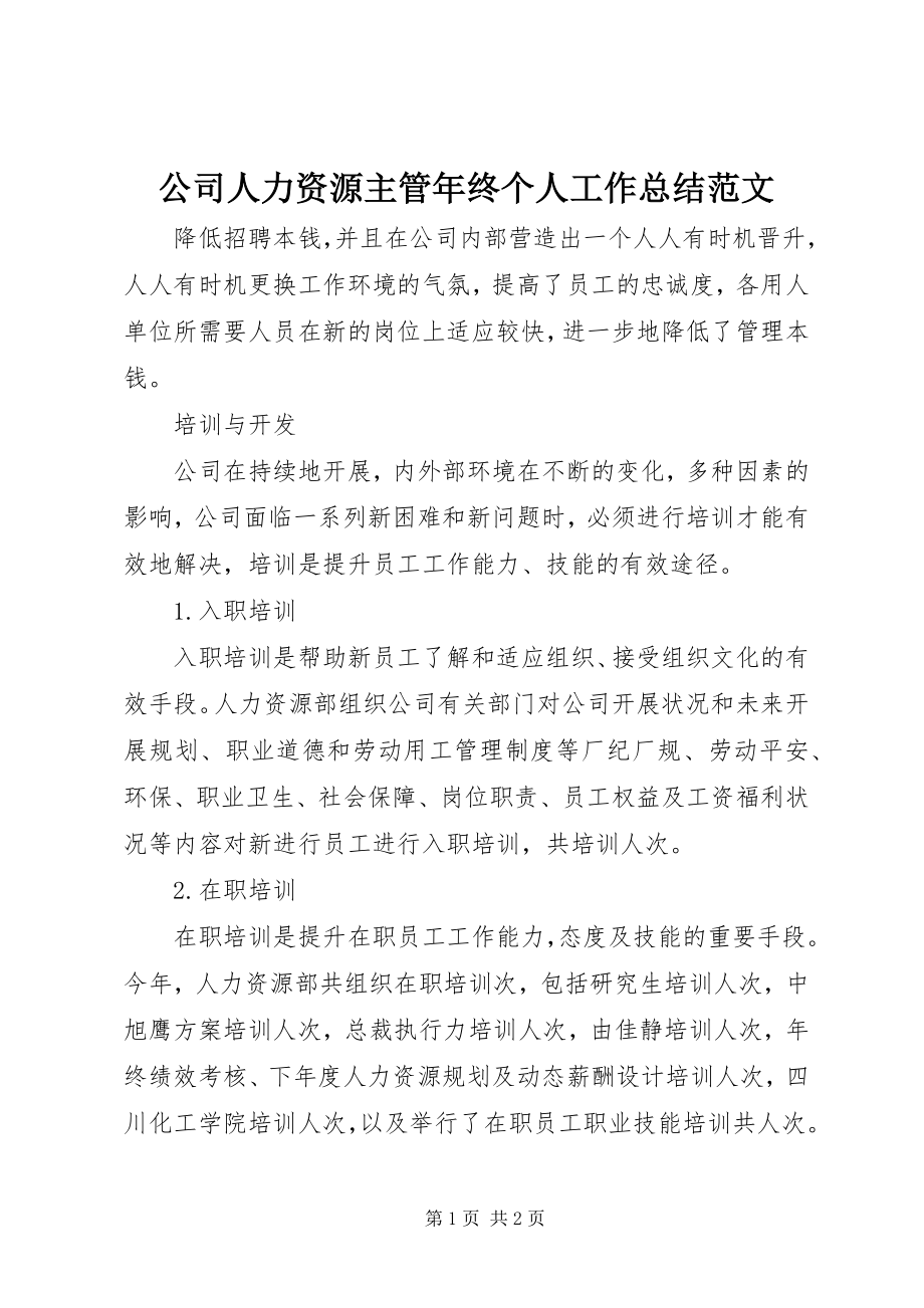 2023年公司人力资源主管年终个人工作总结.docx_第1页