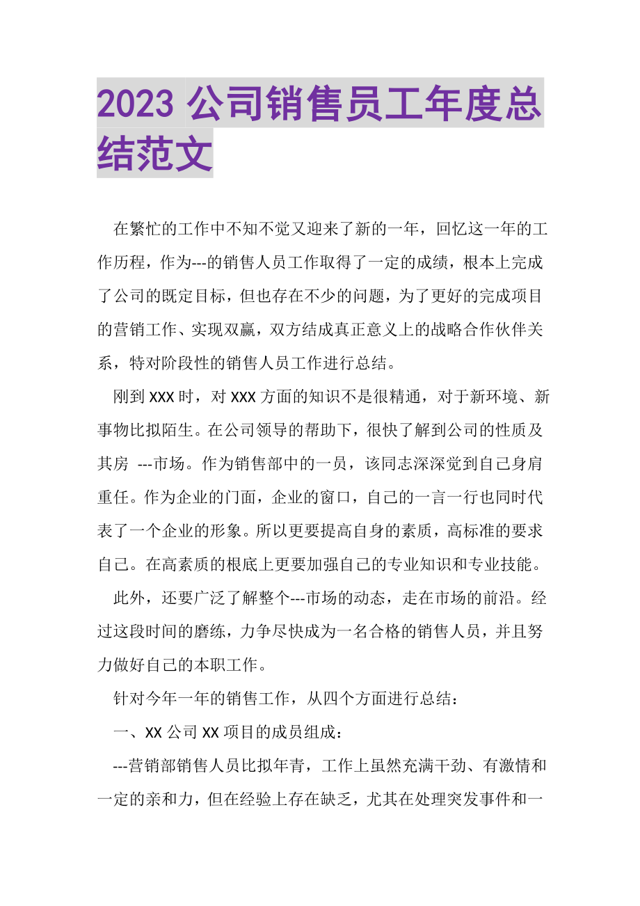 2023年公司销售员工年度总结范文.doc_第1页