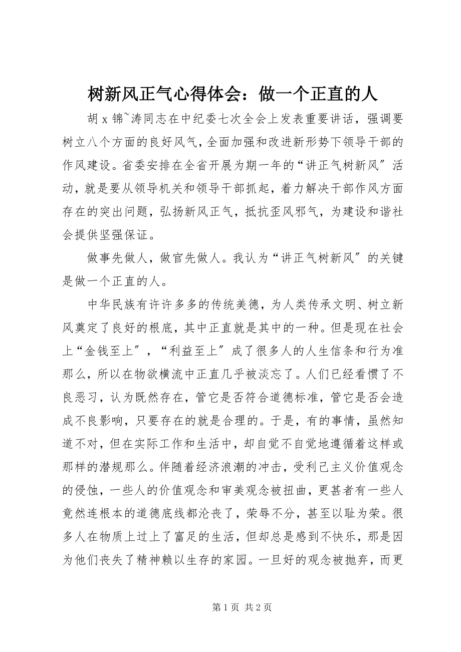 2023年树新风正气心得体会做一个正直的人.docx_第1页