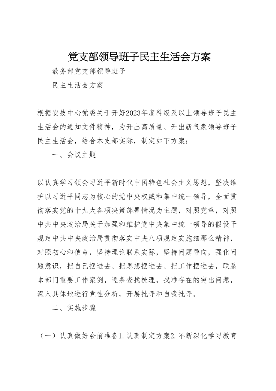 2023年党支部领导班子民主生活会方案新编.doc_第1页