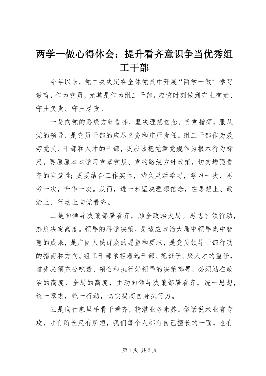 2023年两学一做心得体会提升看齐意识争当优秀组工干部.docx_第1页