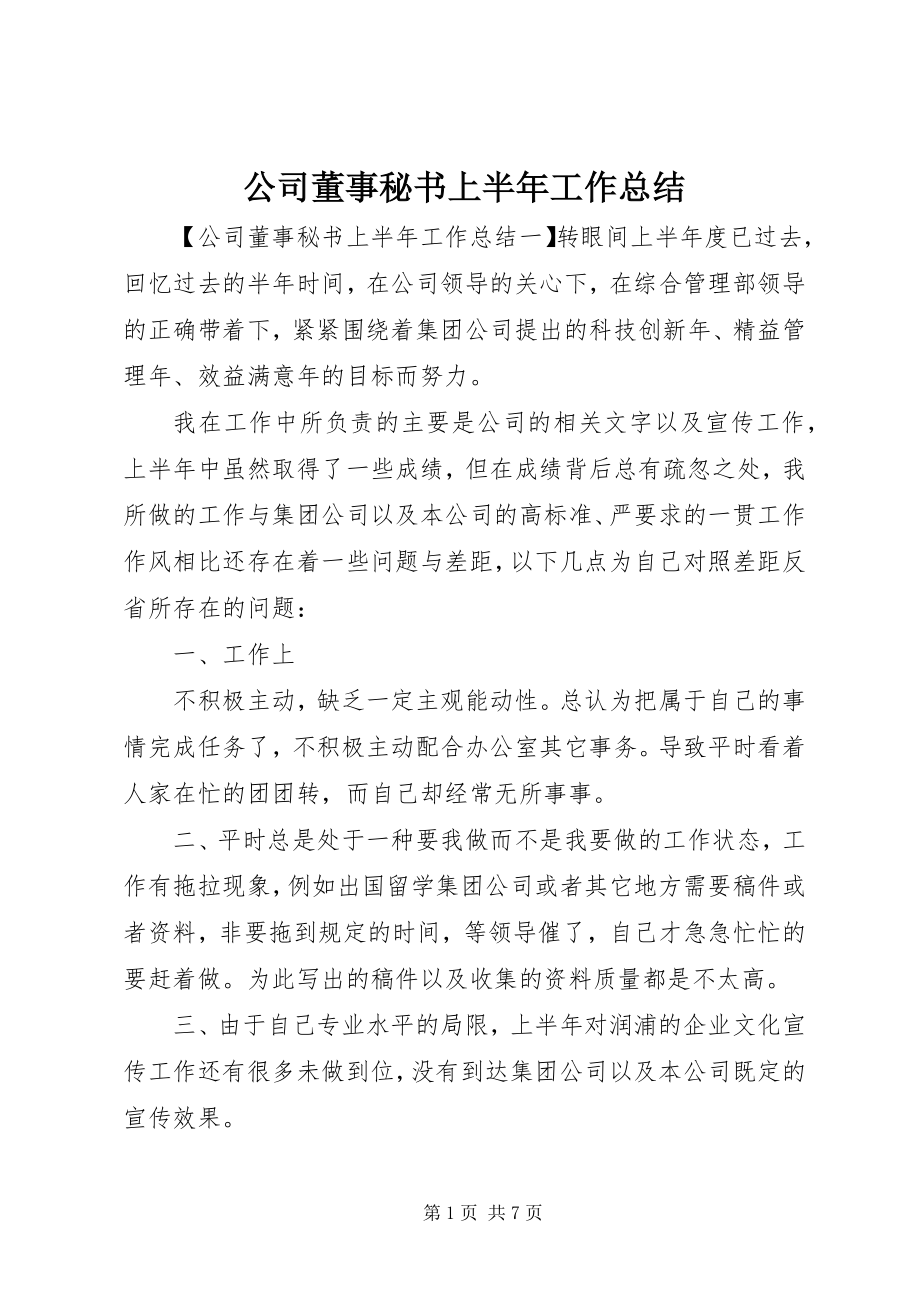 2023年公司董事秘书上半年工作总结.docx_第1页