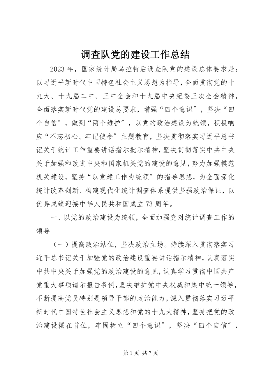 2023年调查队党的建设工作总结.docx_第1页