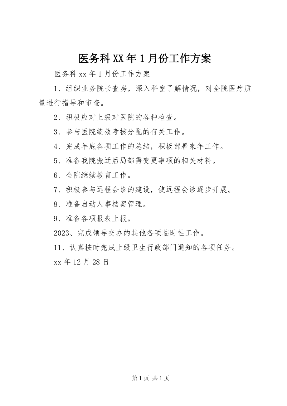 2023年医务科1月份工作计划.docx_第1页