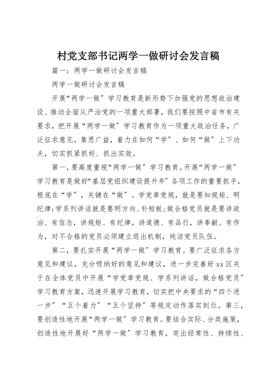 2023年村党支部书记两学一做研讨会讲话稿新编.docx_第1页