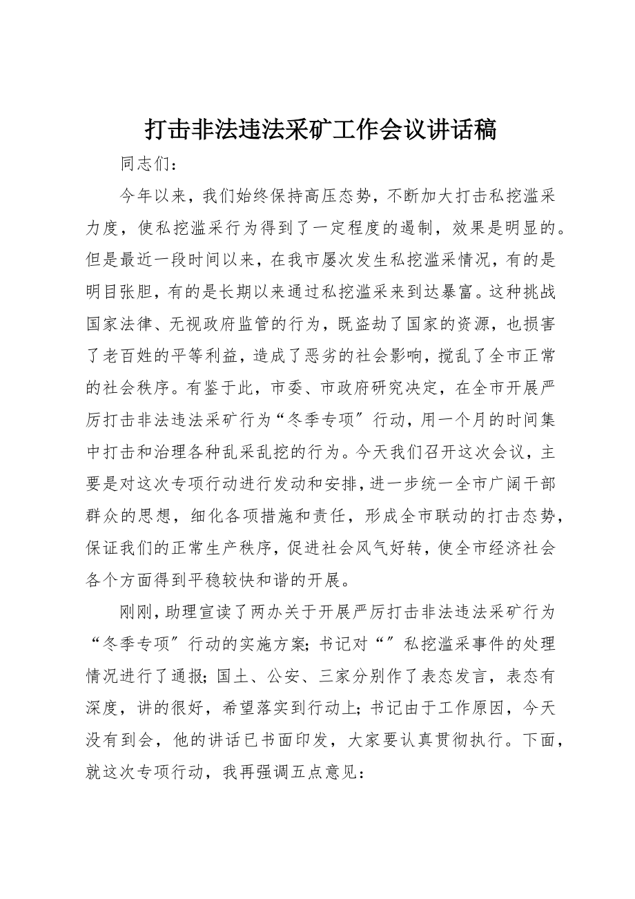 2023年打击非法违法采矿工作会议致辞稿新编.docx_第1页