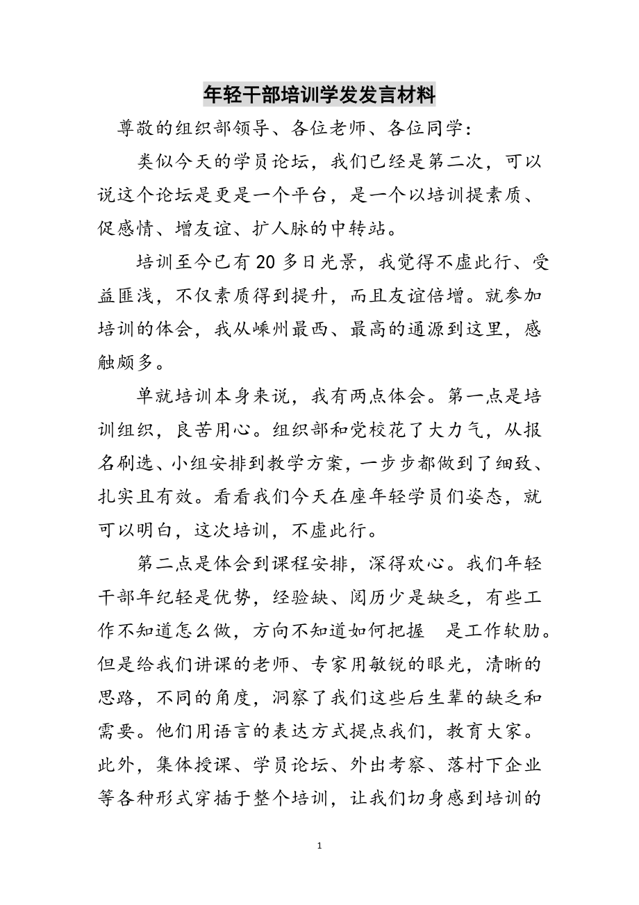 2023年年轻干部培训学发发言材料范文.doc_第1页