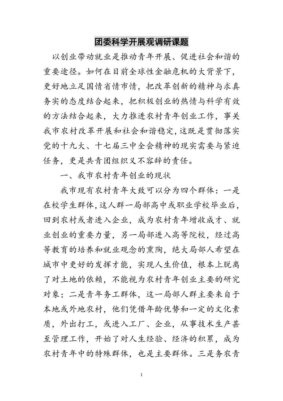 2023年团委科学发展观调研课题范文.doc_第1页