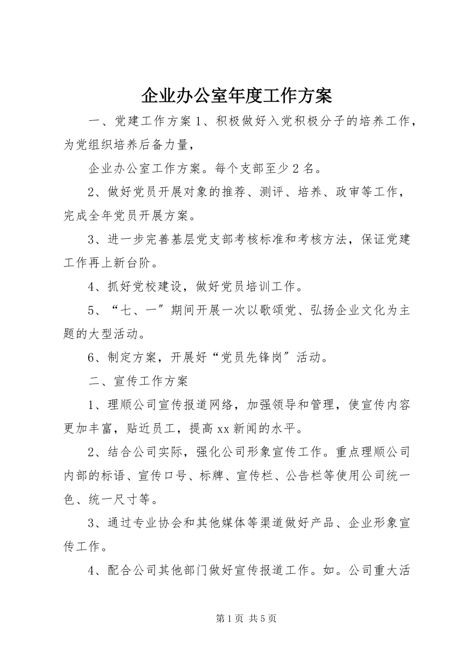 2023年企业办公室年度工作计划.docx_第1页