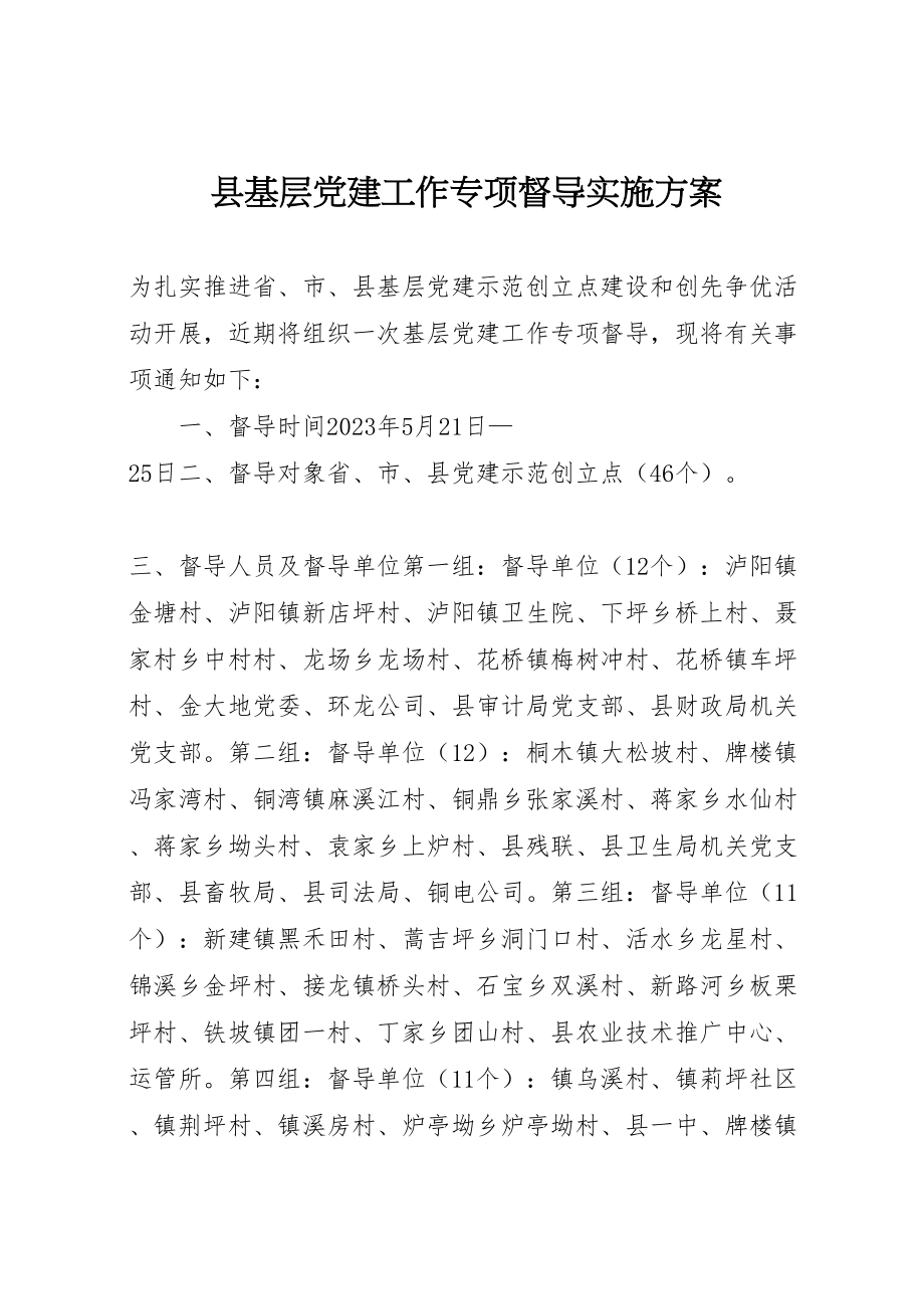 2023年县基层党建工作专项督导实施方案新编.doc_第1页