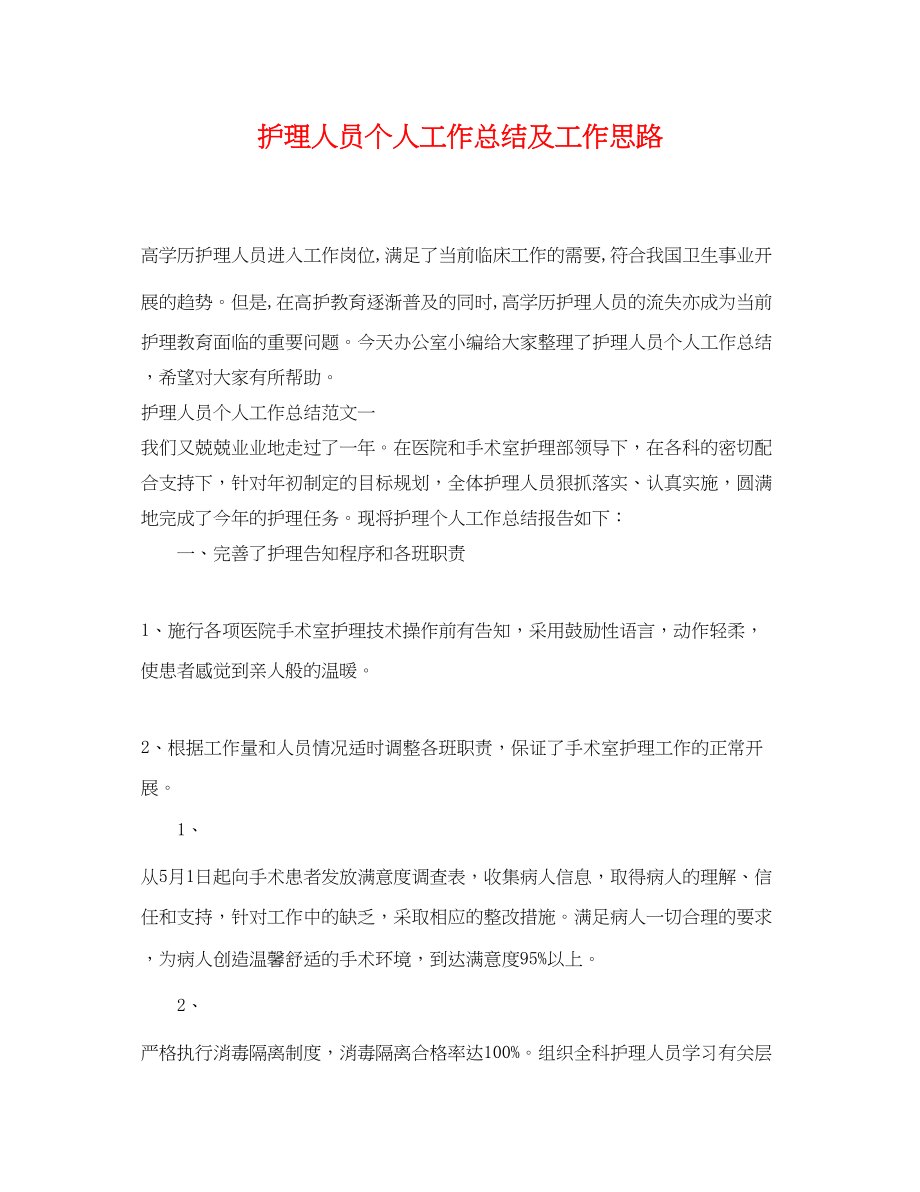 2023年护理人员个人工作总结及工作思路.docx_第1页