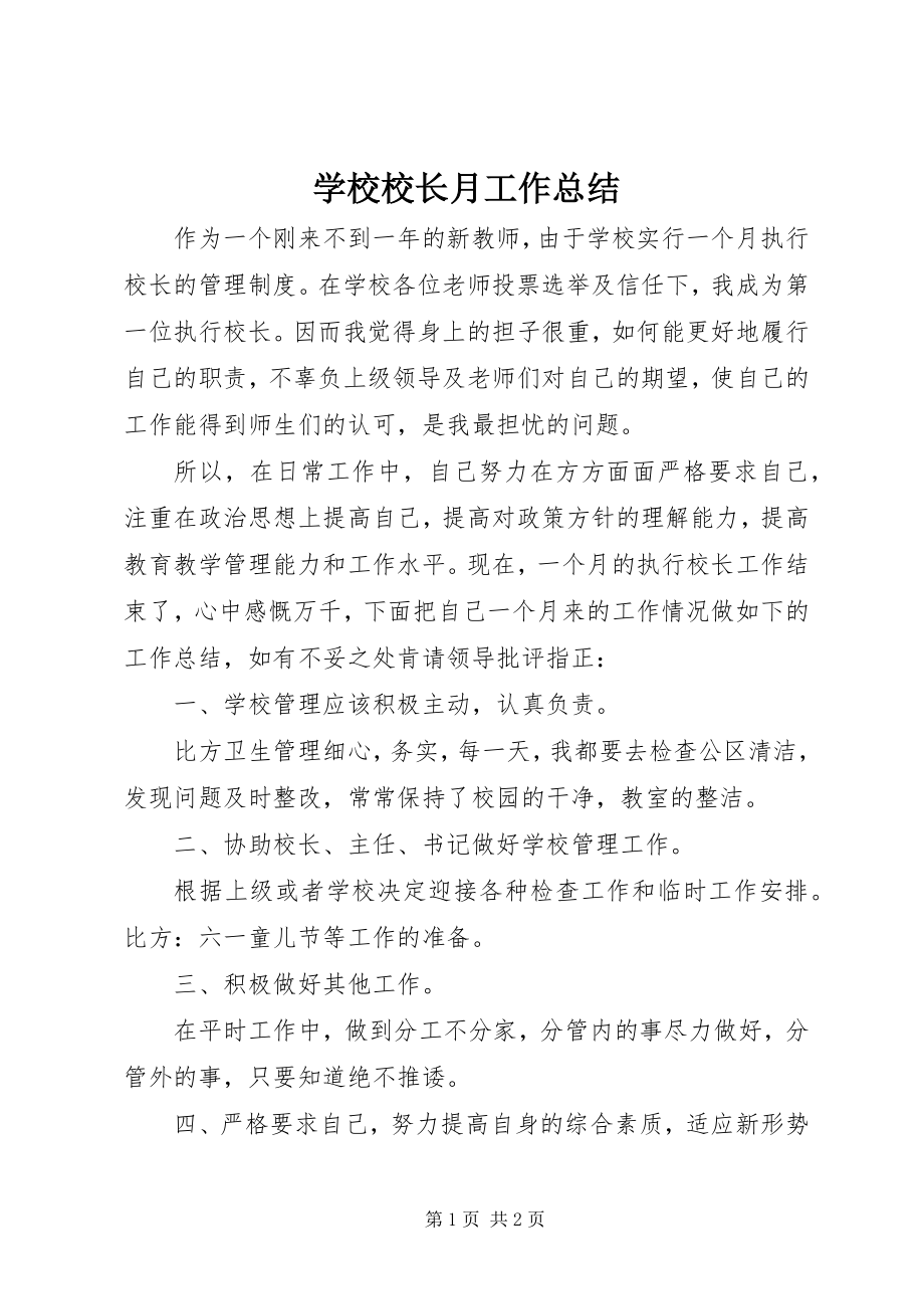 2023年学校校长月工作总结.docx_第1页