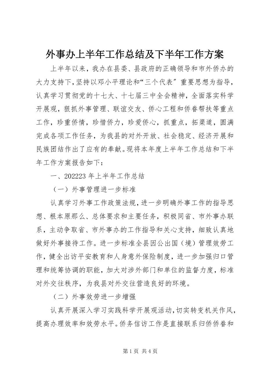 2023年外事办上半年工作总结及下半年工作计划.docx_第1页