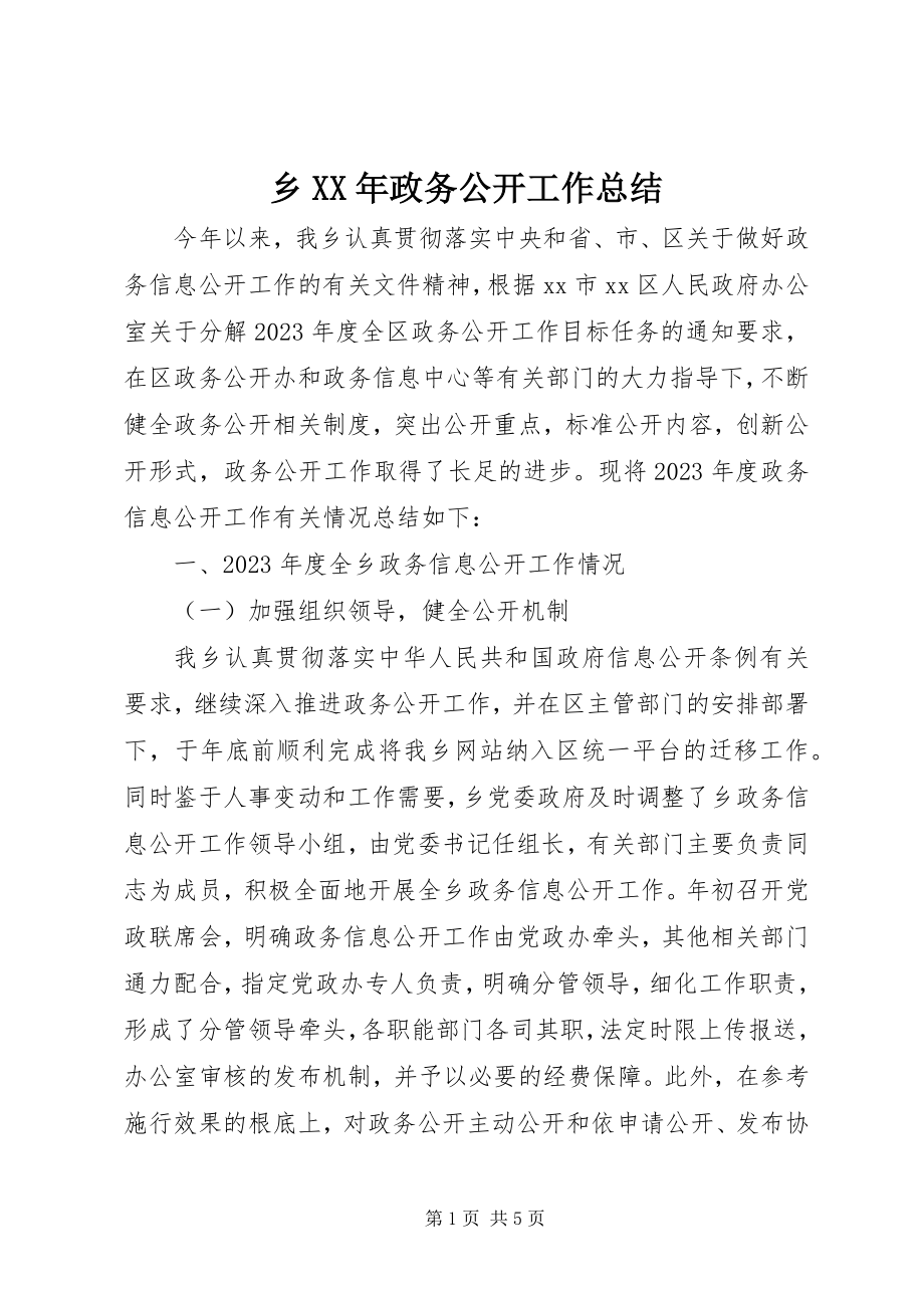 2023年乡政务公开工作总结.docx_第1页