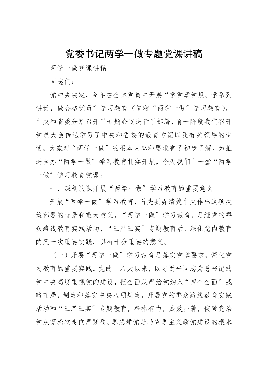 2023年党委书记两学一做专题党课讲稿.docx_第1页