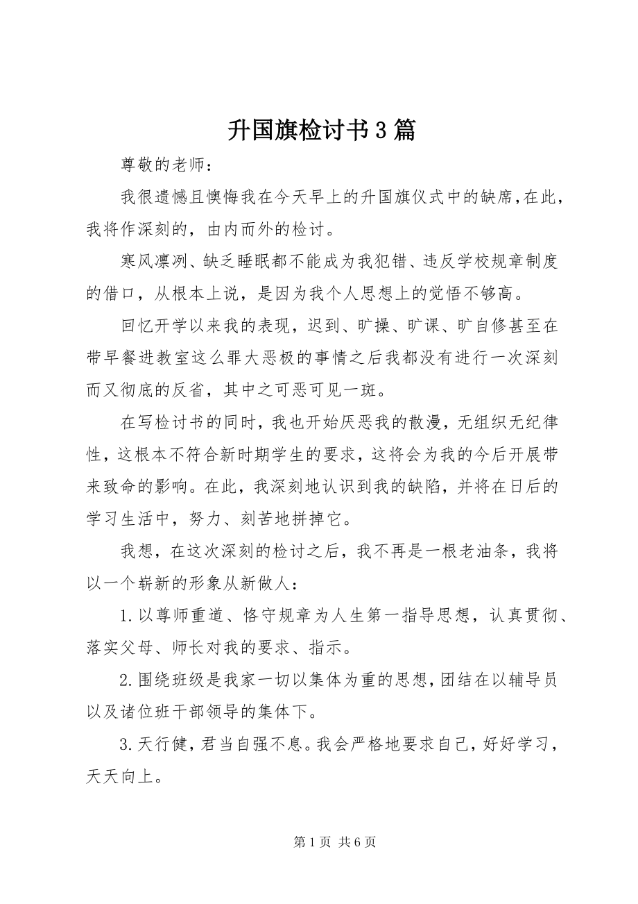 2023年升国旗检讨书3篇.docx_第1页