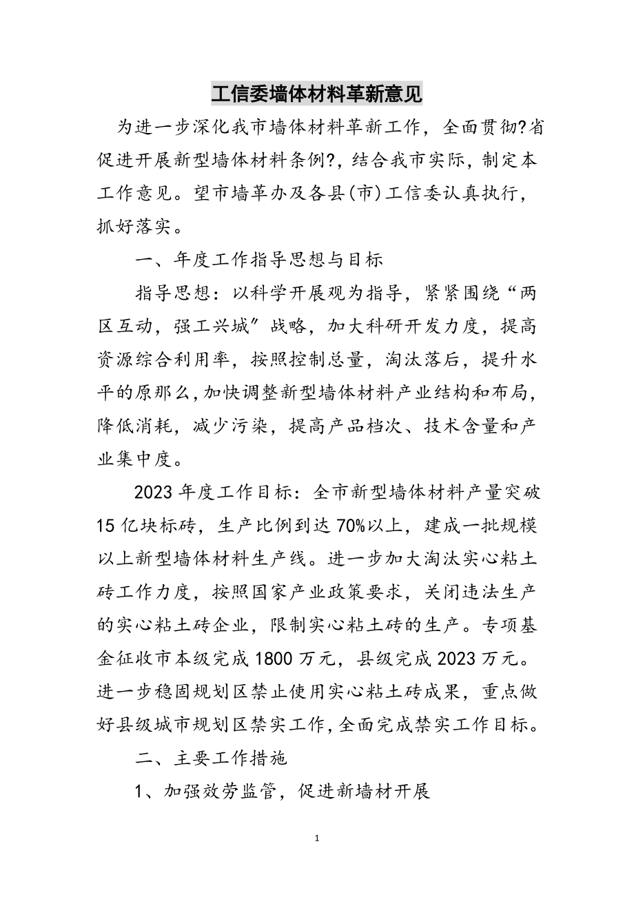 2023年工信委墙体材料革新意见范文.doc_第1页