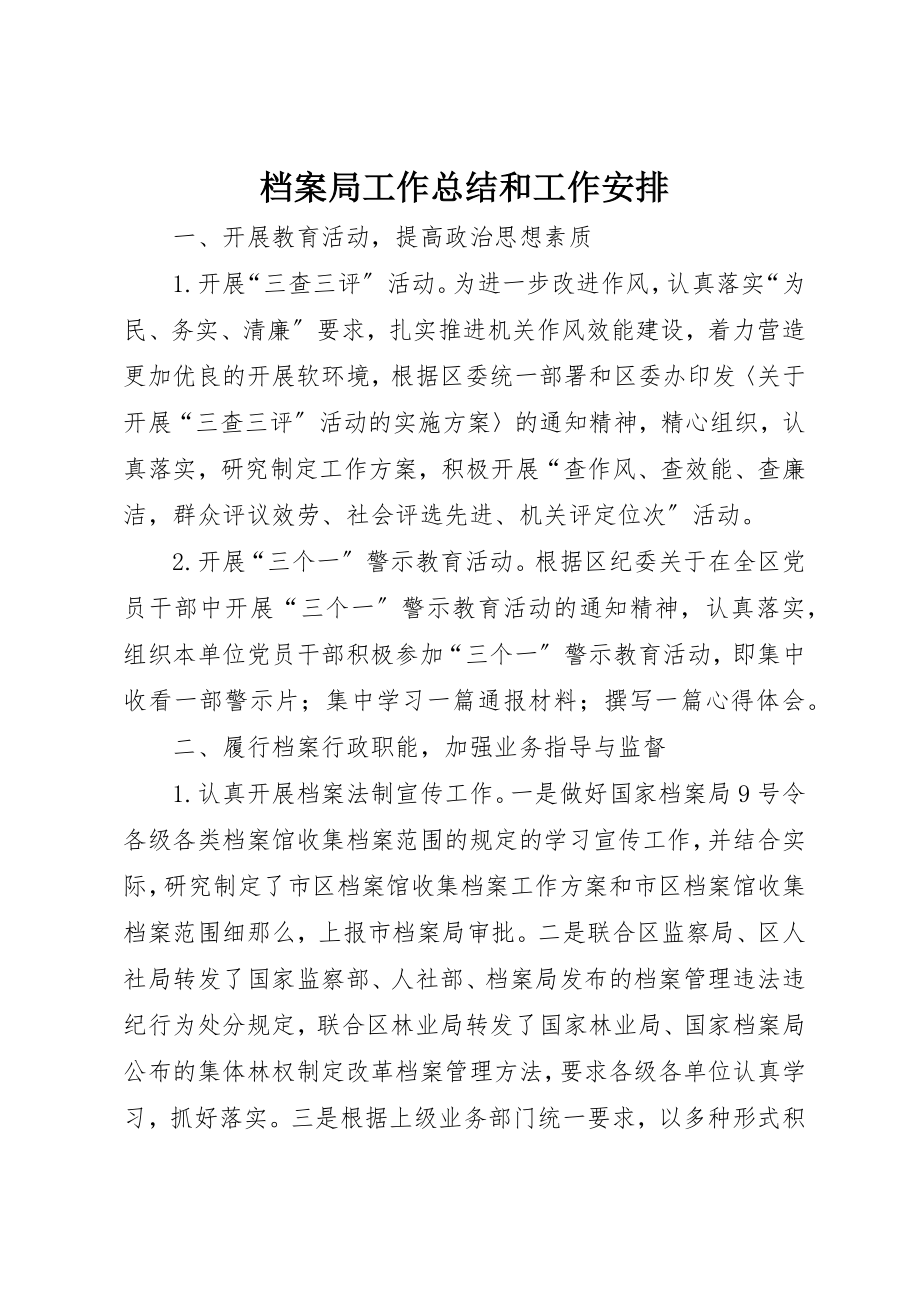 2023年档案局工作总结和工作安排新编.docx_第1页