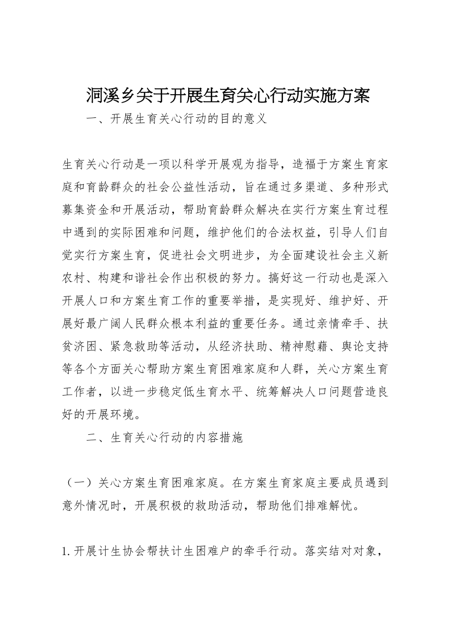 2023年洞溪乡关于开展生育关怀行动实施方案 .doc_第1页