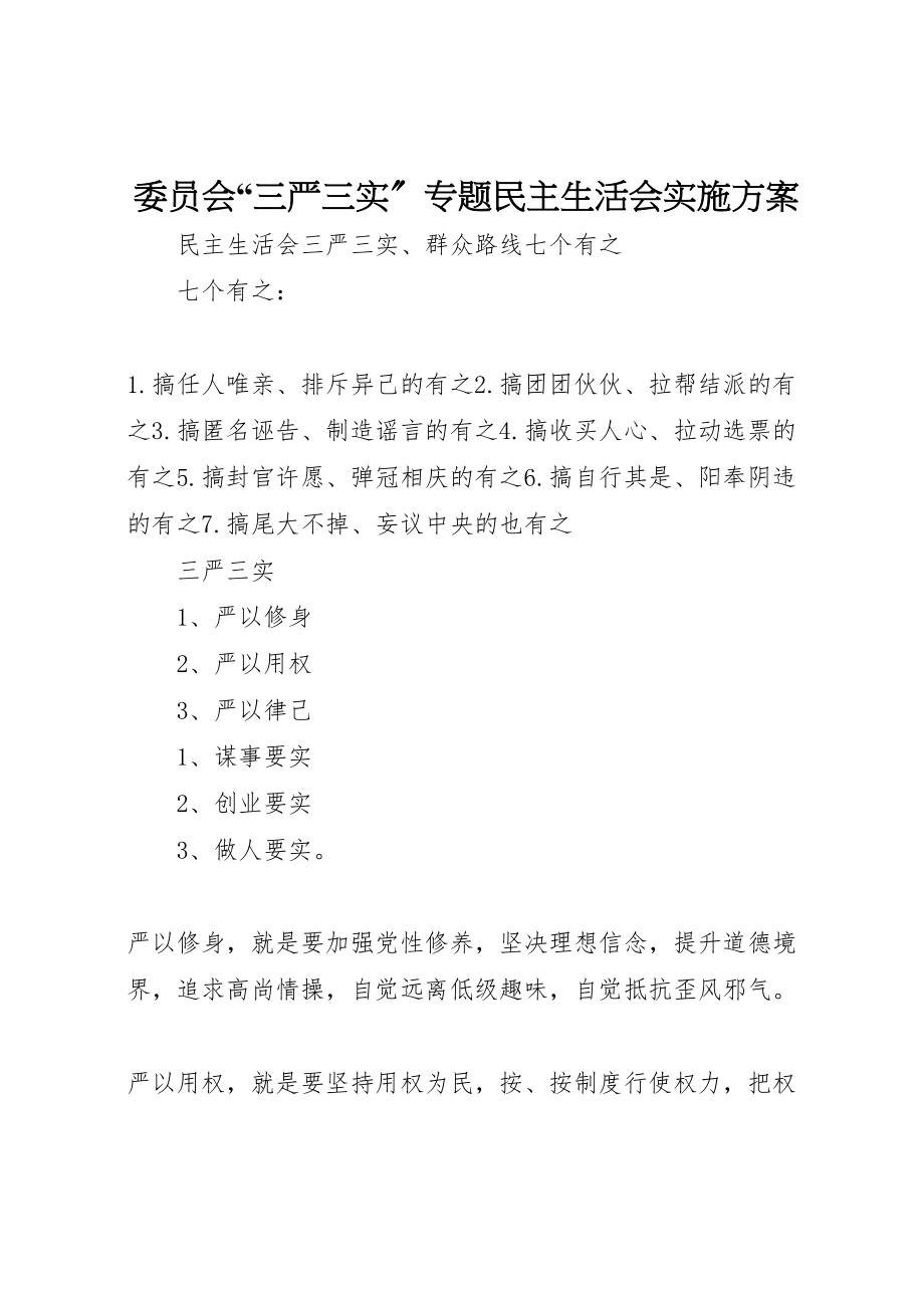 2023年委员会三严三实专题民主生活会实施方案 3.doc_第1页