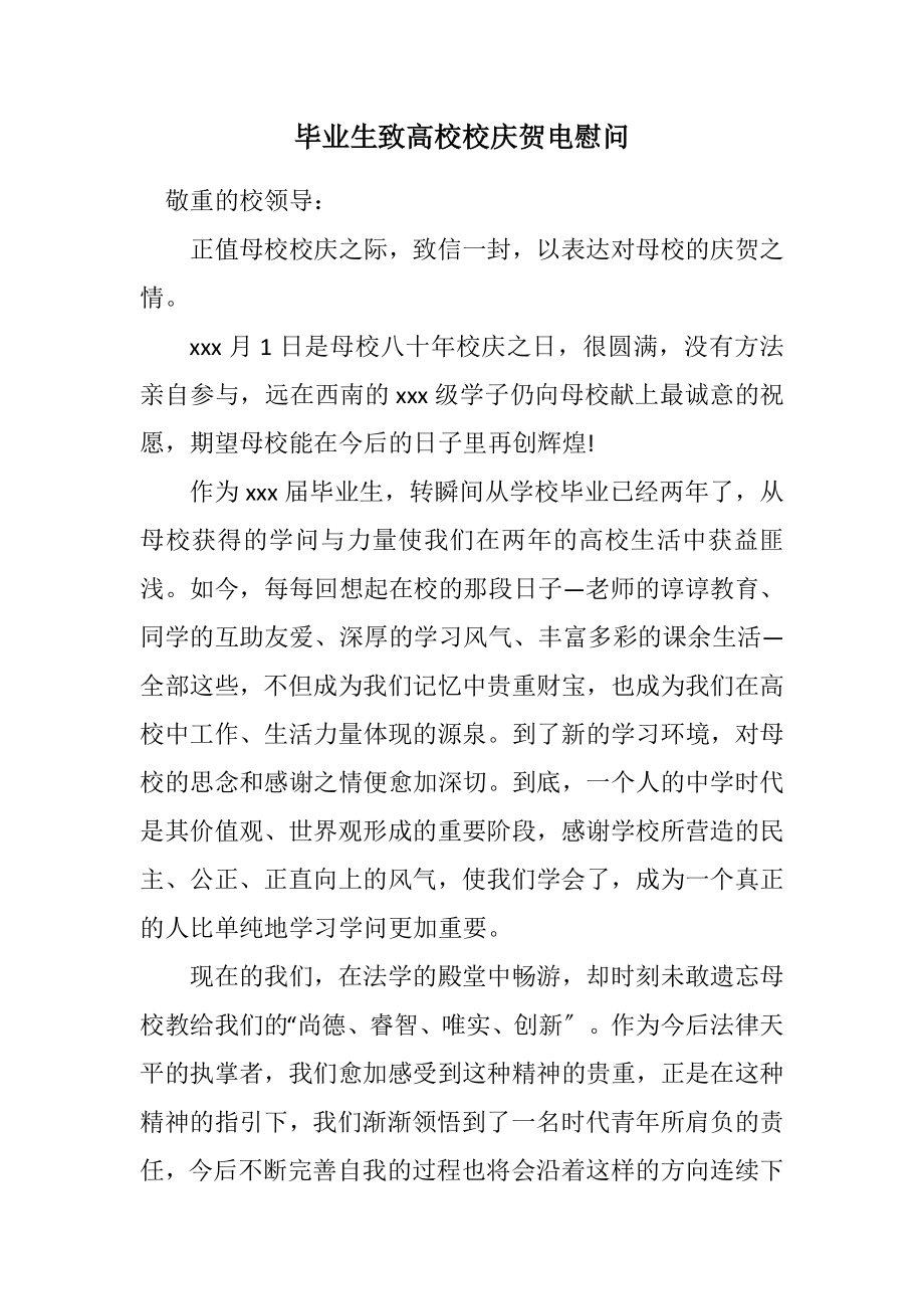 2023年毕业生致高校校庆贺电慰问.docx_第1页