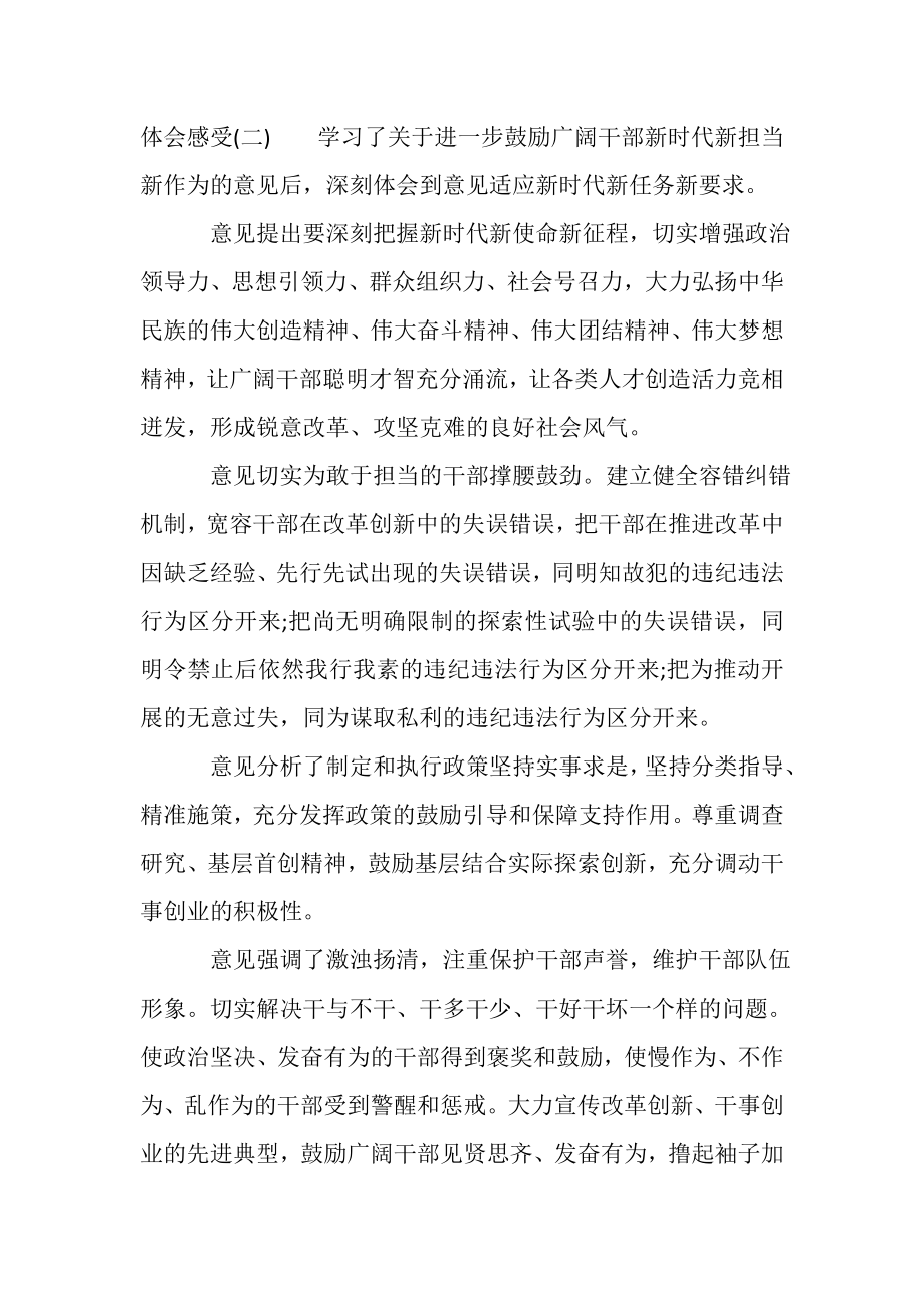 2023年《关于进一步激励广大干部新时代新担当新作为意见》学习心得体会3篇.doc_第3页