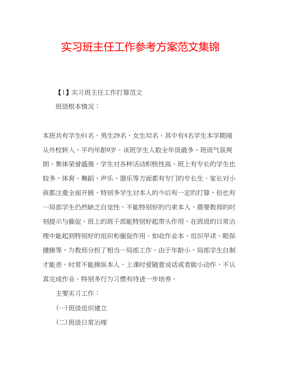 2023年实习班主任工作计划范文集锦.docx_第1页