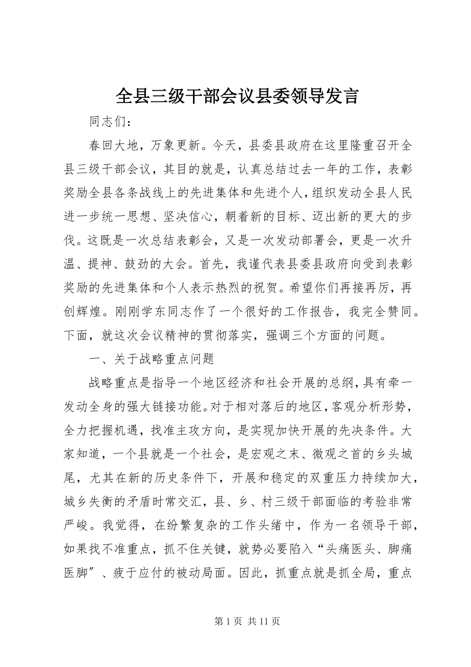 2023年全县三级干部会议县委领导讲话.docx_第1页