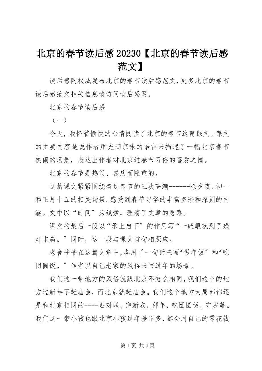 2023年北京的春节读后感北京的春节读后感新编.docx_第1页