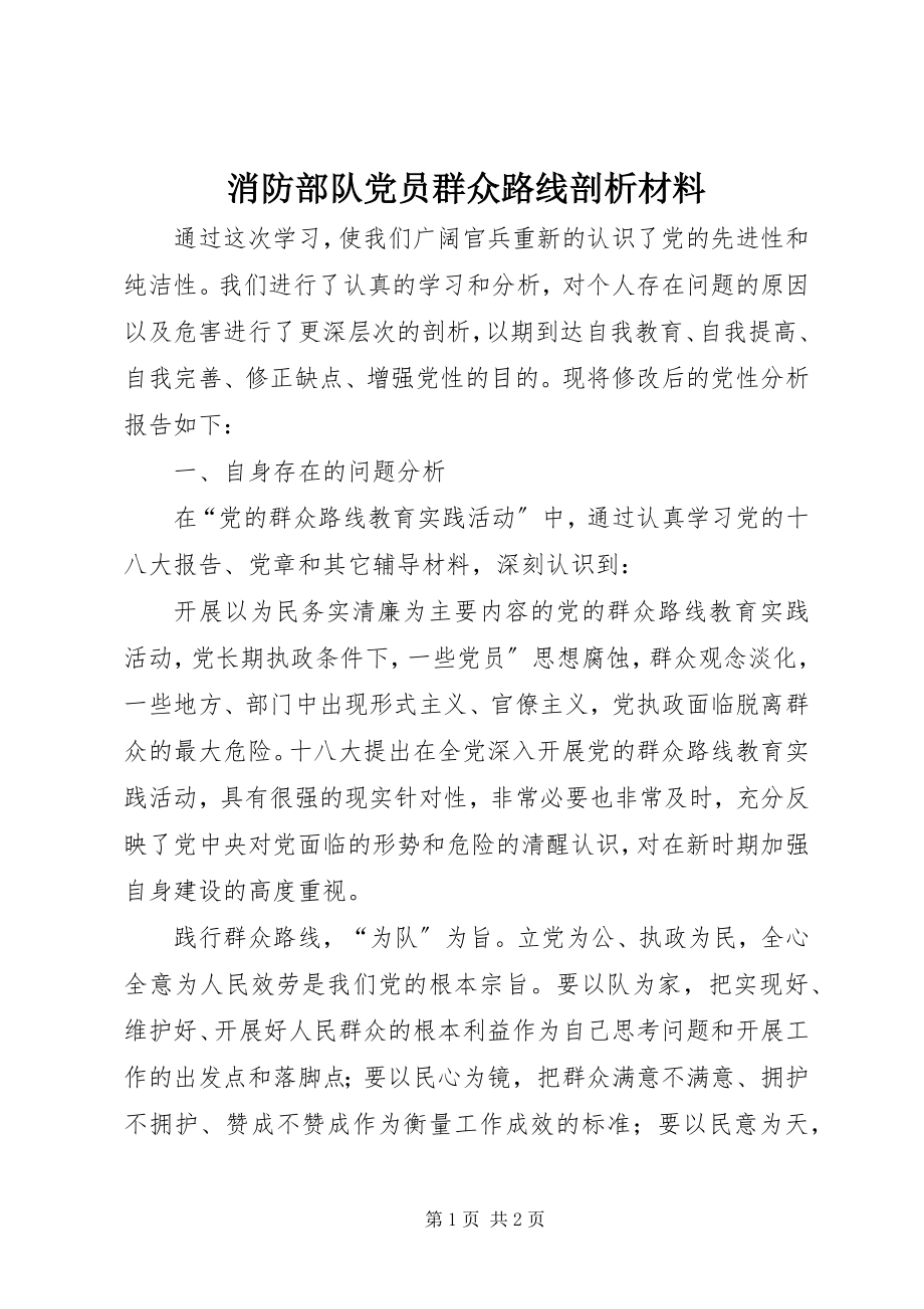 2023年消防部队党员群众路线剖析材料.docx_第1页