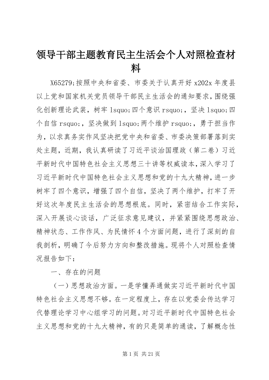 2023年领导干部主题教育民主生活会个人对照检查材料.docx_第1页