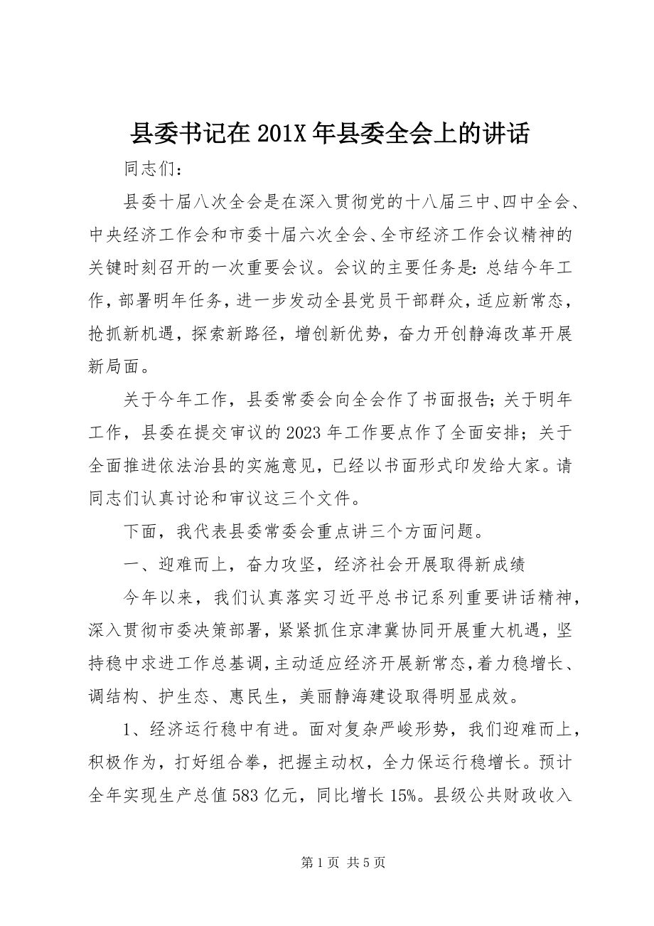 2023年县委书记在县委全会上的致辞2.docx_第1页