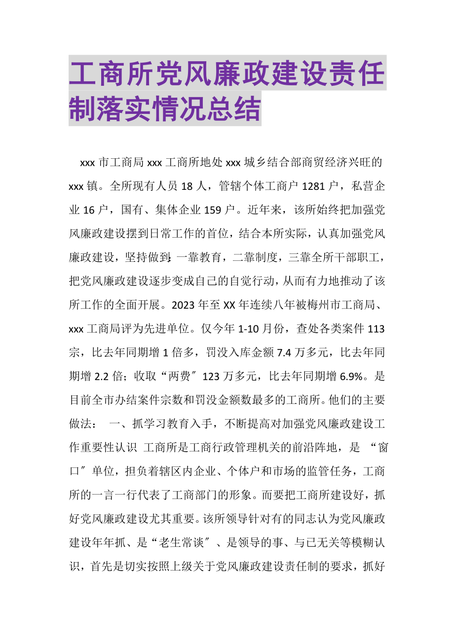 2023年工商所党风廉政建设责任制落实情况总结.doc_第1页