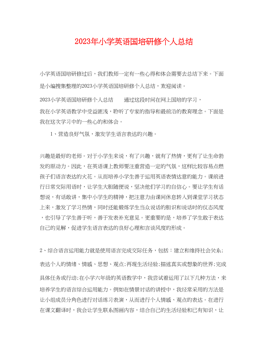 2023年小学英语国培研修个人总结.docx_第1页