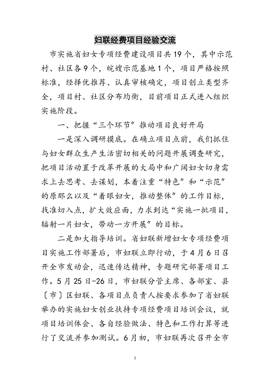 2023年妇联经费项目经验交流范文.doc_第1页