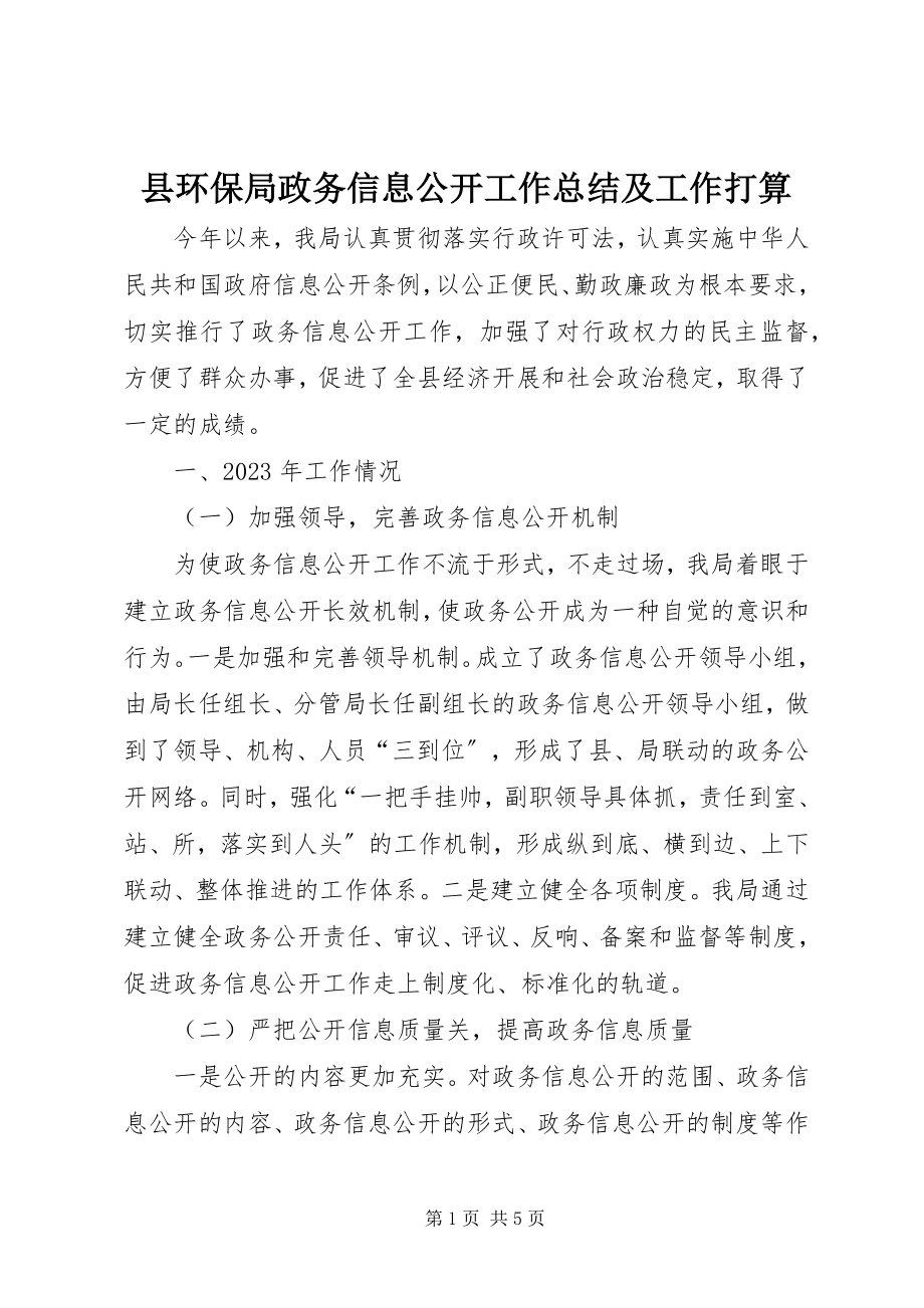 2023年县环保局政务信息公开工作总结及工作打算.docx_第1页