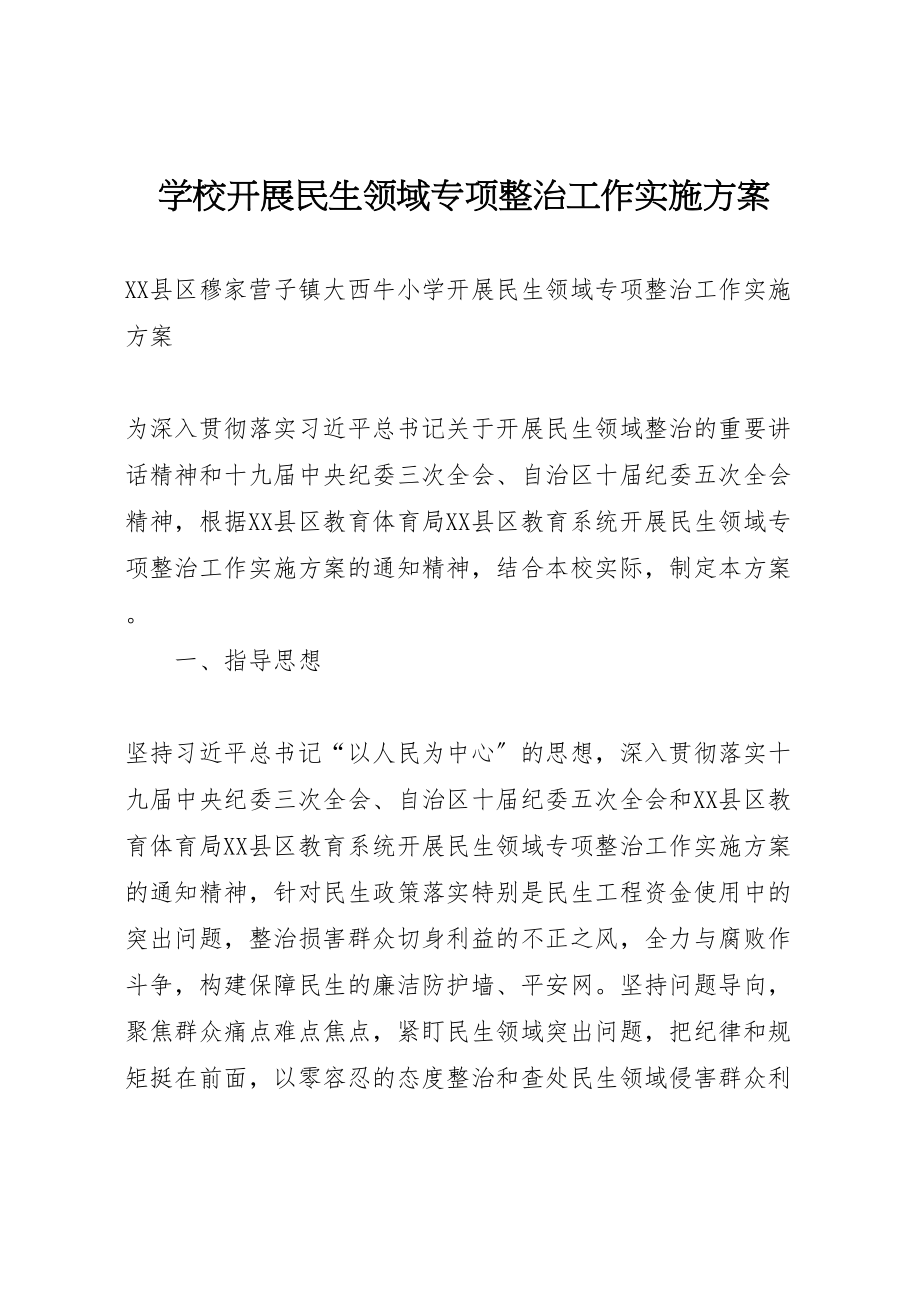 2023年学校开展民生领域专项整治工作实施方案.doc_第1页