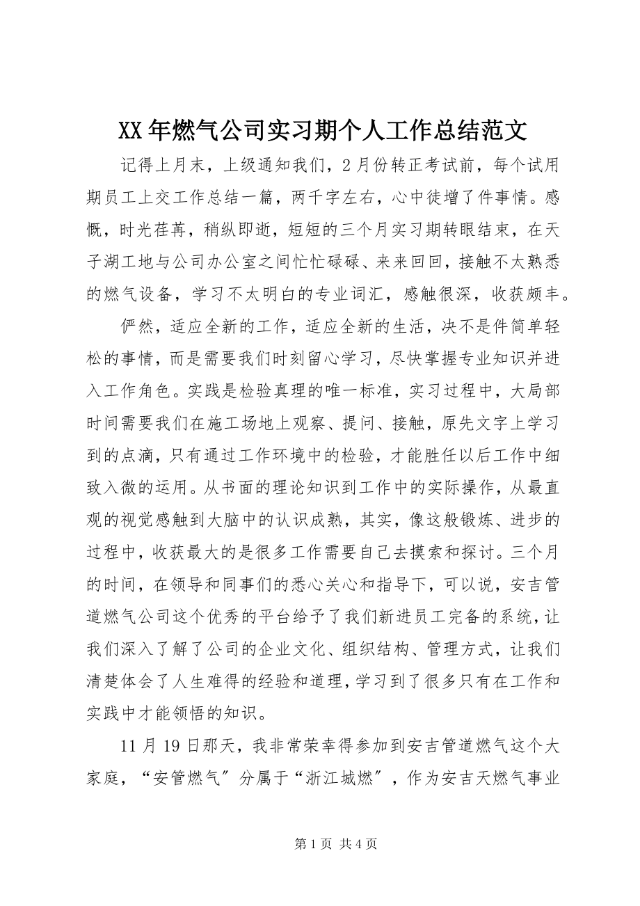 2023年燃气公司实习期个人工作总结.docx_第1页