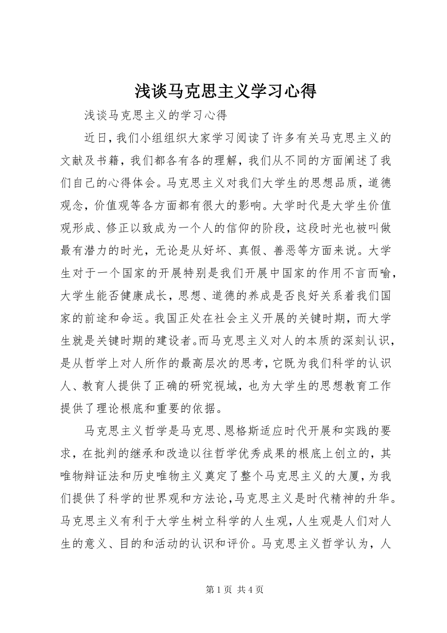 2023年浅谈马克思主义学习心得.docx_第1页