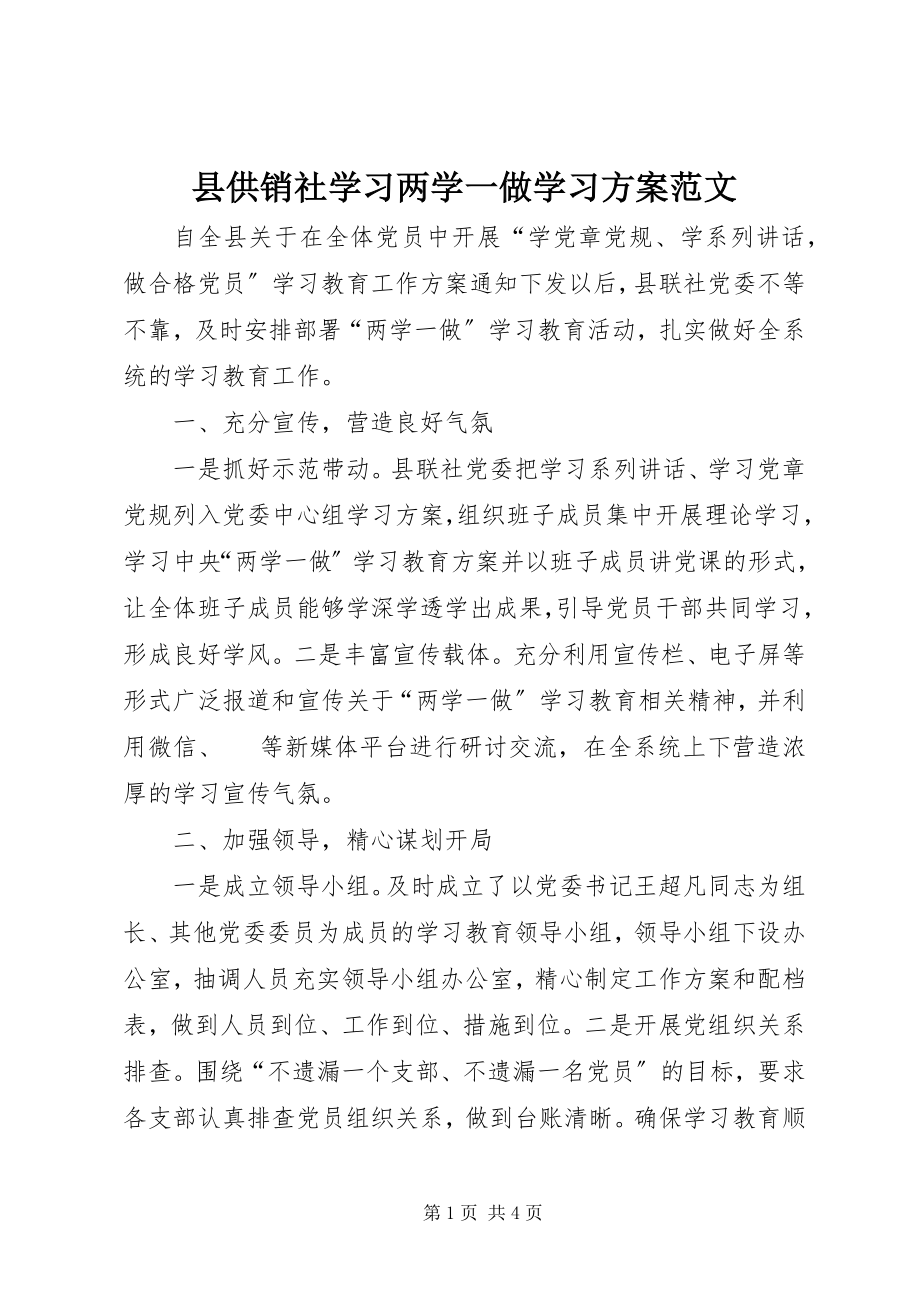 2023年县供销社学习两学一做学习计划.docx_第1页