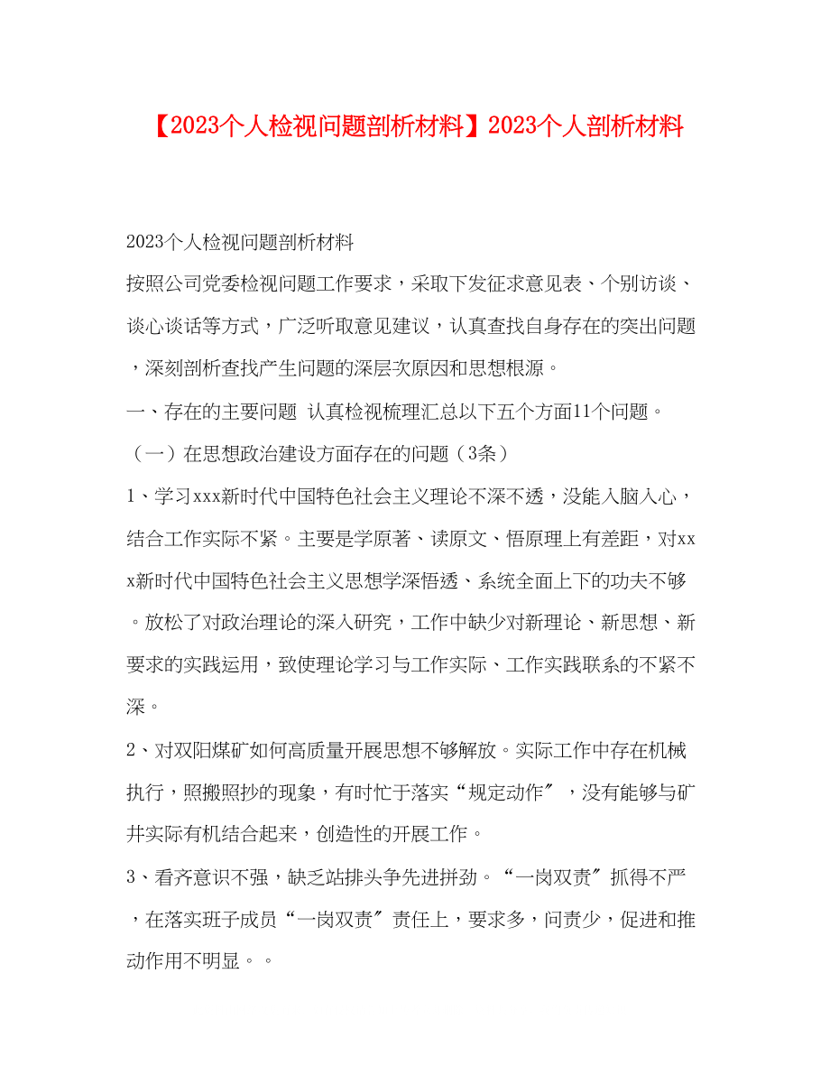 2023年个人检视问题剖析材料个人剖析材料2.docx_第1页