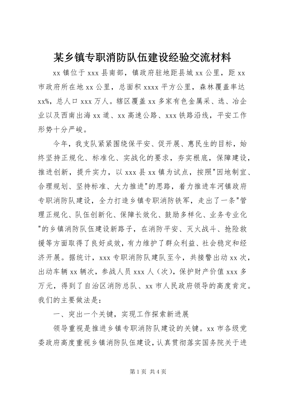 2023年xx乡镇专职消防队伍建设经验交流材料.docx_第1页